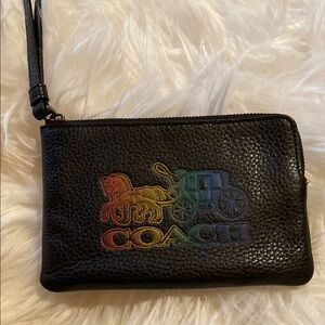Coach Black Small Zipper Pebbled Leather Clutch